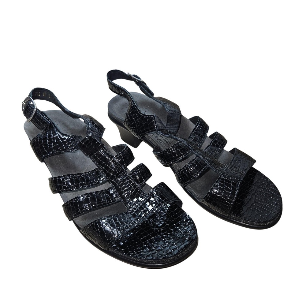 SAS Tripad Comfort Sandals Women SZ 7.5 N Black Croc Patent Slingback USA Classy